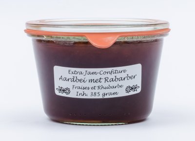 Aardbeien jam met rabarber (385 gr)